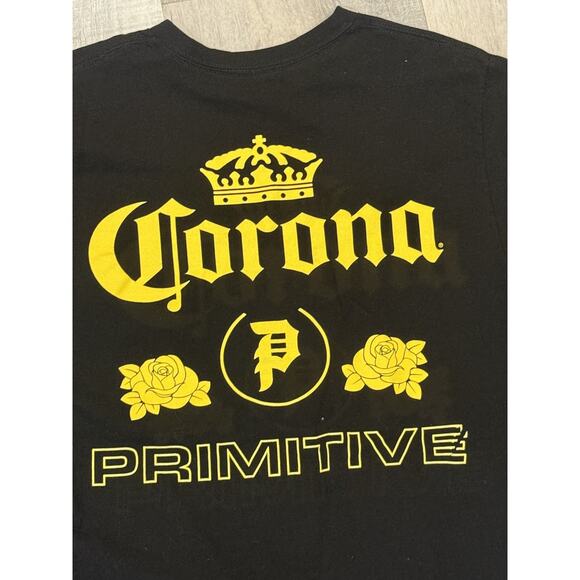 Corona Primitive Shirt Mens Medium Black Graphic Tee Rose Logo Collab Made Italy - Picture 6 of 6